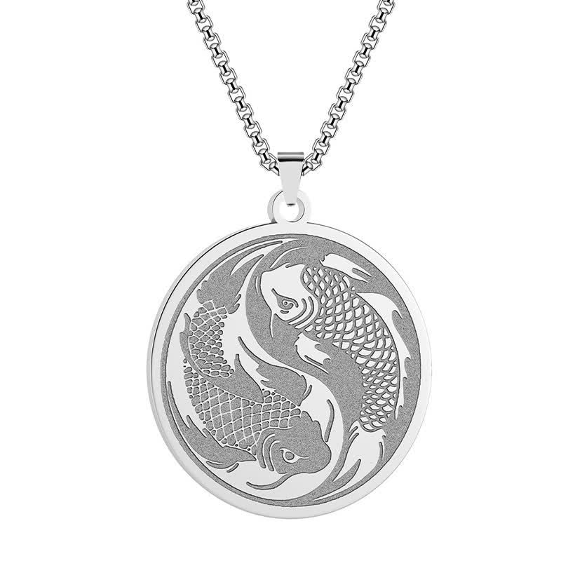 Wear FengShui Stainless Steel Double Koi Fish Success Necklace Pendant