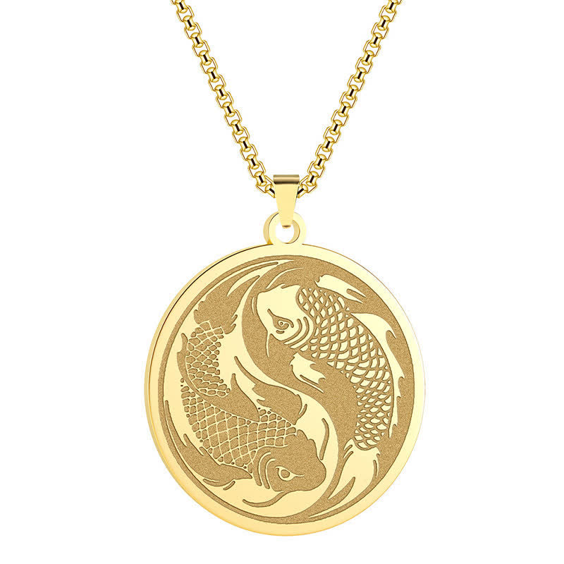 Wear FengShui Stainless Steel Double Koi Fish Success Necklace Pendant