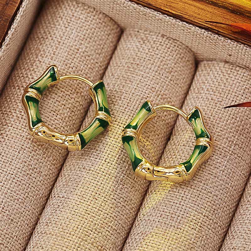 Wear FengShui Round Bamboo Dripping Design Copper Fortune Hoop Earrings