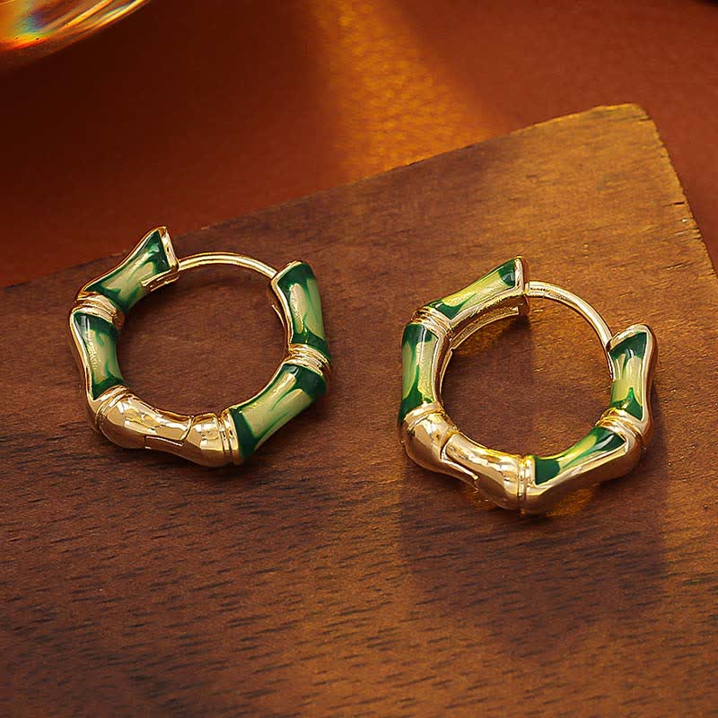 Wear FengShui Round Bamboo Dripping Design Copper Fortune Hoop Earrings