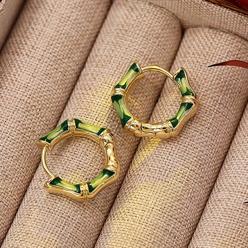 Wear FengShui Round Bamboo Dripping Design Copper Fortune Hoop Earrings
