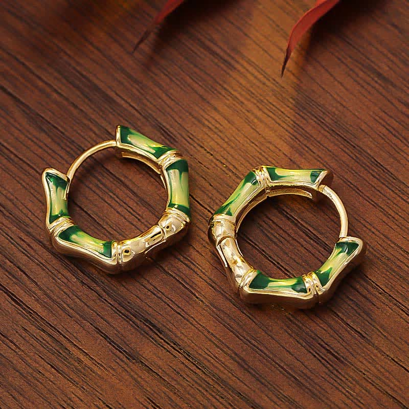 Wear FengShui Round Bamboo Dripping Design Copper Fortune Hoop Earrings