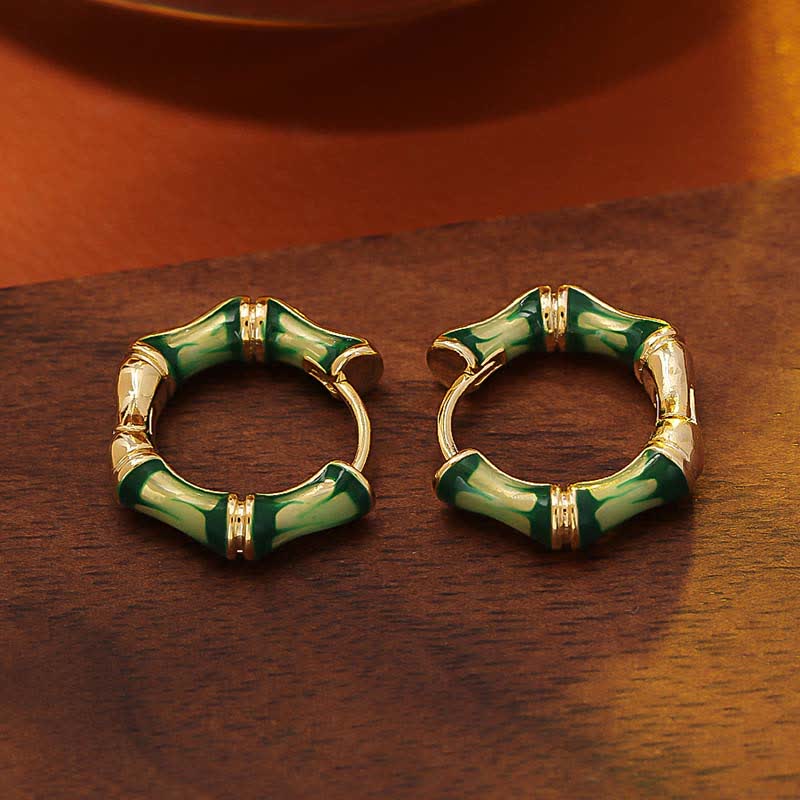 Wear FengShui Round Bamboo Dripping Design Copper Fortune Hoop Earrings
