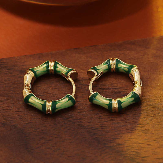 Wear FengShui Round Bamboo Dripping Design Copper Fortune Hoop Earrings
