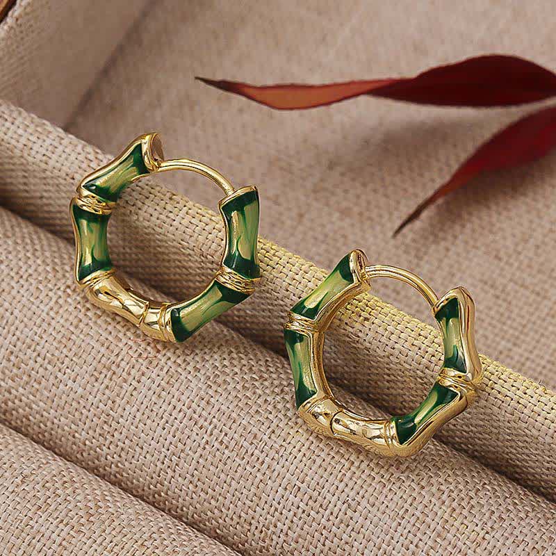 Wear FengShui Round Bamboo Dripping Design Copper Fortune Hoop Earrings