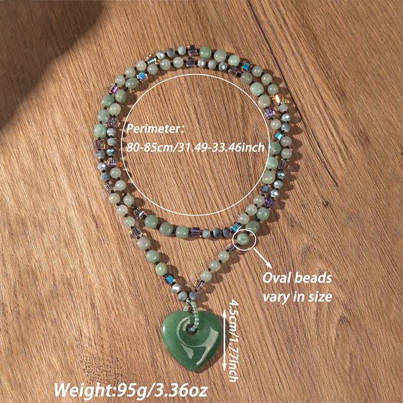 Wear FengShui Rose Quartz Green Aventurine Love Heart Beads Luck Necklace Pendant