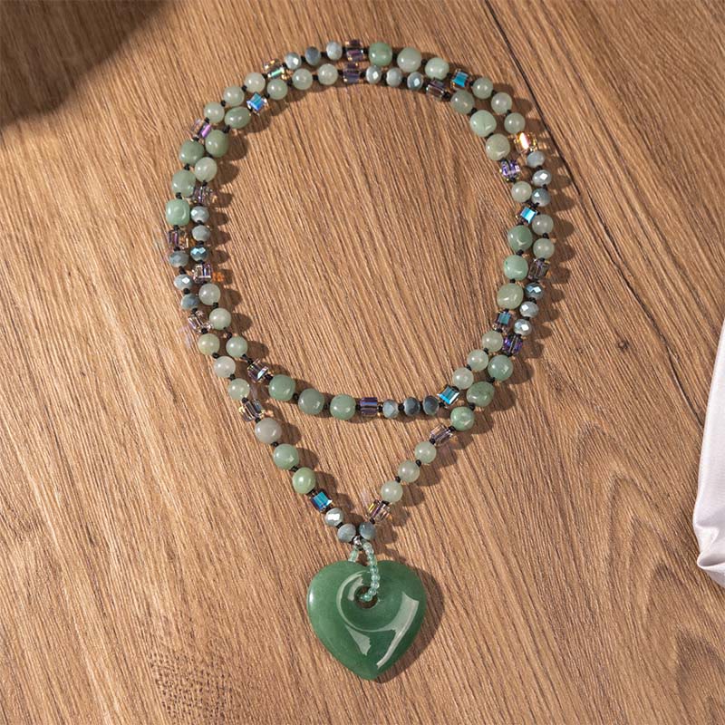 Wear FengShui Rose Quartz Green Aventurine Love Heart Beads Luck Necklace Pendant