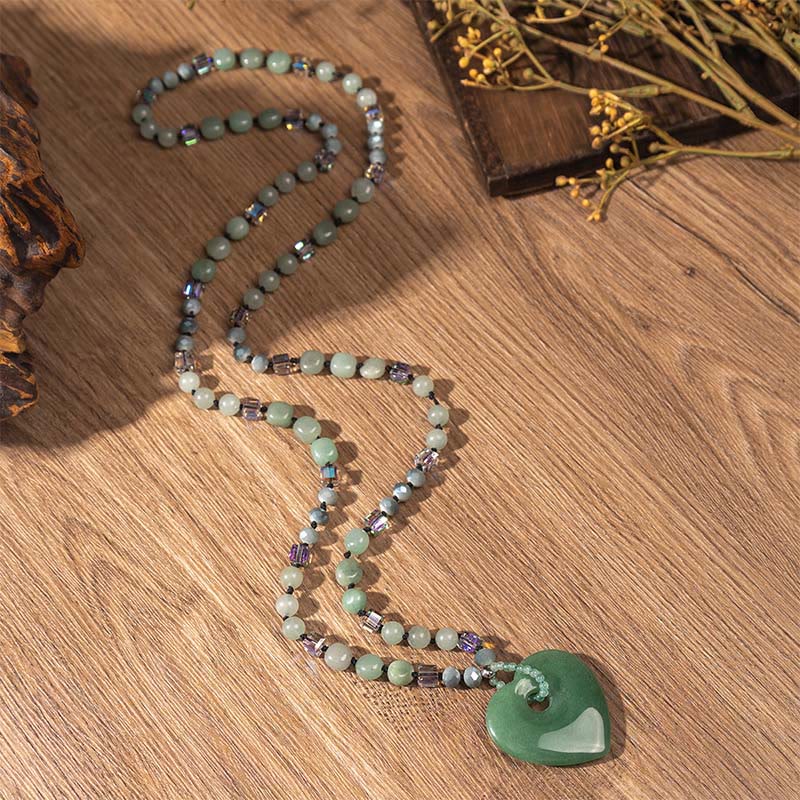 Wear FengShui Rose Quartz Green Aventurine Love Heart Beads Luck Necklace Pendant