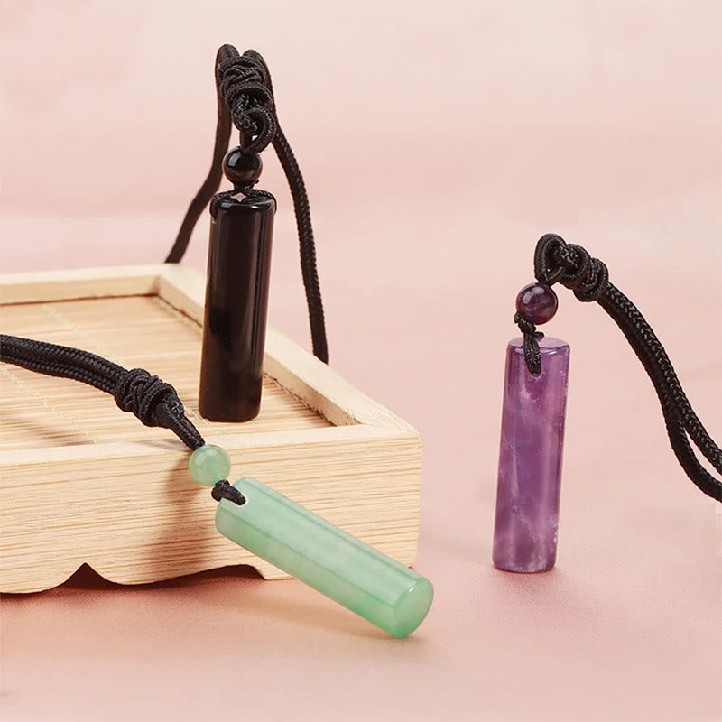 Wear FengShui Various Crystal Rose Quartz Green Aventurine Amethyst Cylinder Healing Necklace Pendant