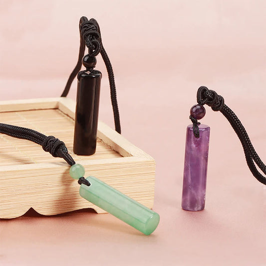 Wear FengShui Various Crystal Rose Quartz Green Aventurine Amethyst Cylinder Healing Necklace Pendant