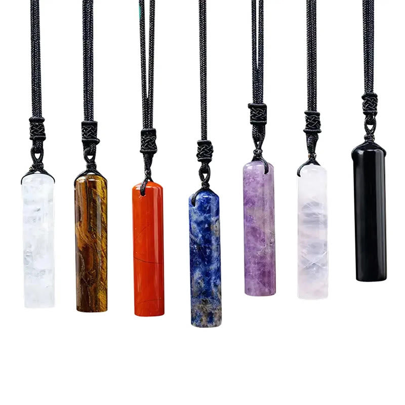 Wear FengShui Various Crystal Rose Quartz Green Aventurine Amethyst Cylinder Healing Necklace Pendant