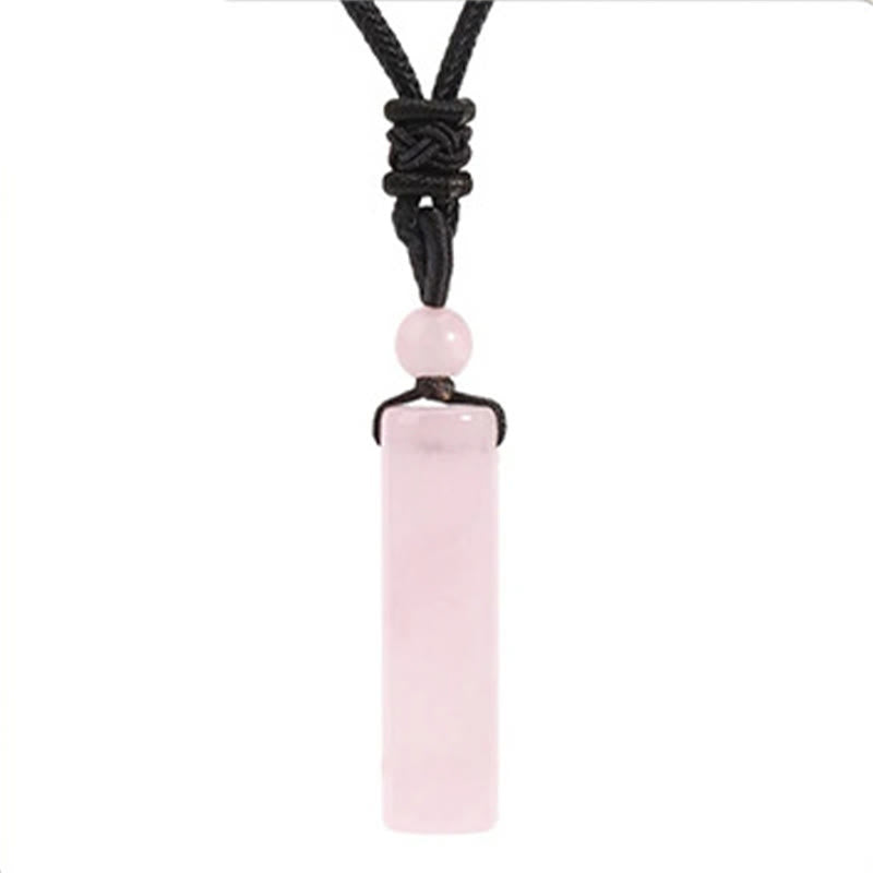 Wear FengShui Various Crystal Rose Quartz Green Aventurine Amethyst Cylinder Healing Necklace Pendant