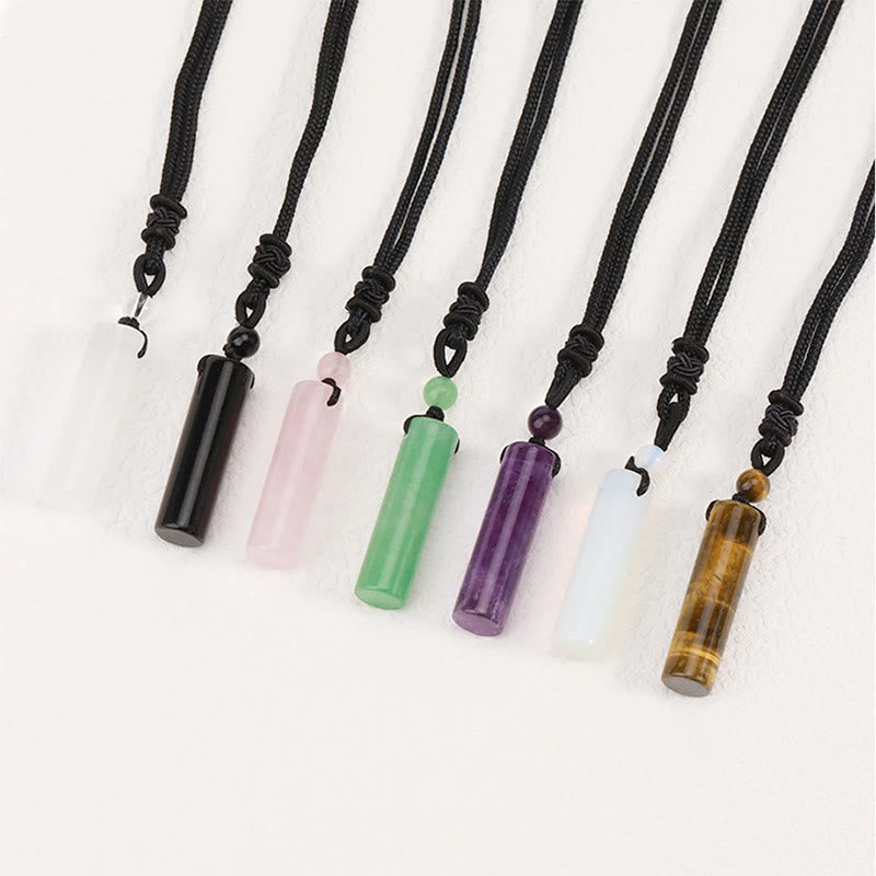 Wear FengShui Various Crystal Rose Quartz Green Aventurine Amethyst Cylinder Healing Necklace Pendant