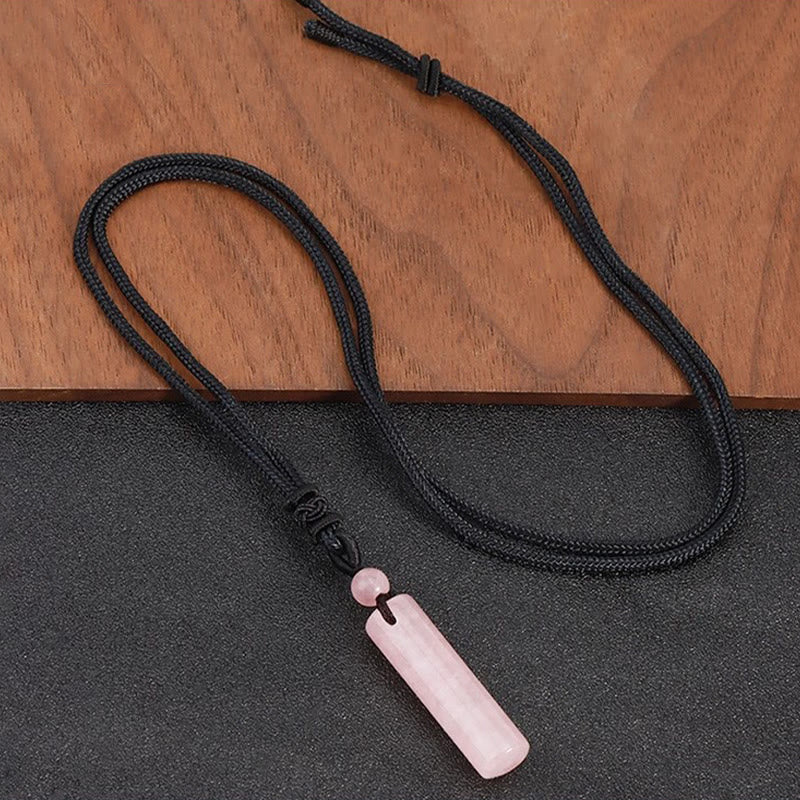 Wear FengShui Various Crystal Rose Quartz Green Aventurine Amethyst Cylinder Healing Necklace Pendant