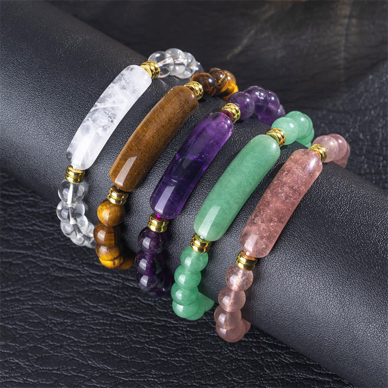 Wear FengShui Amethyst Green Aventurine Tiger Eye Strawberry Quartz Positive Transformation Bracelet