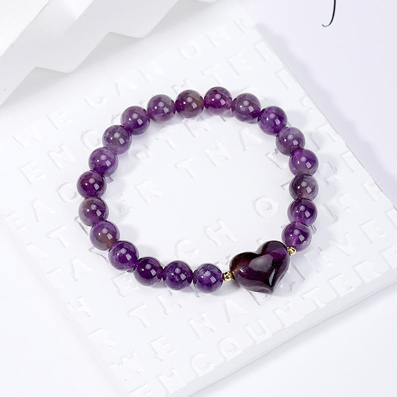 Wear FengShui Natural Amethyst Green Aventurine Tiger Eye Strawberry Quartz Love Heart Spiritual Bracelet