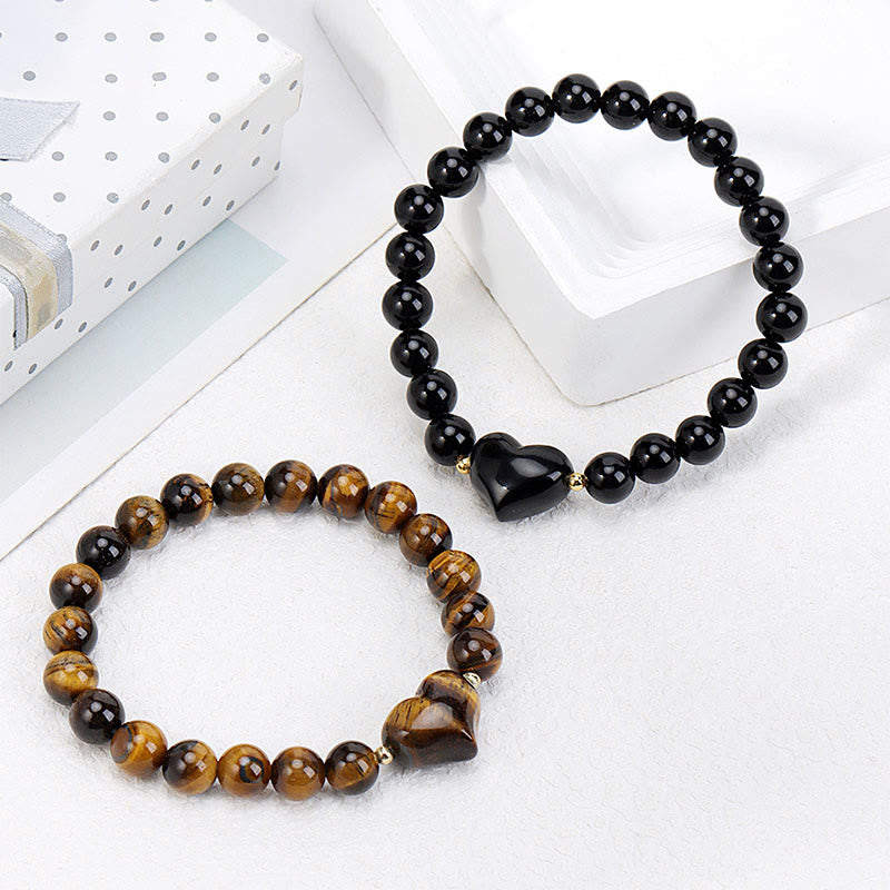 Wear FengShui Natural Amethyst Green Aventurine Tiger Eye Strawberry Quartz Love Heart Spiritual Bracelet