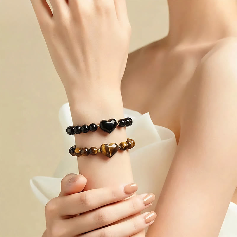 Wear FengShui Natural Amethyst Green Aventurine Tiger Eye Strawberry Quartz Love Heart Spiritual Bracelet