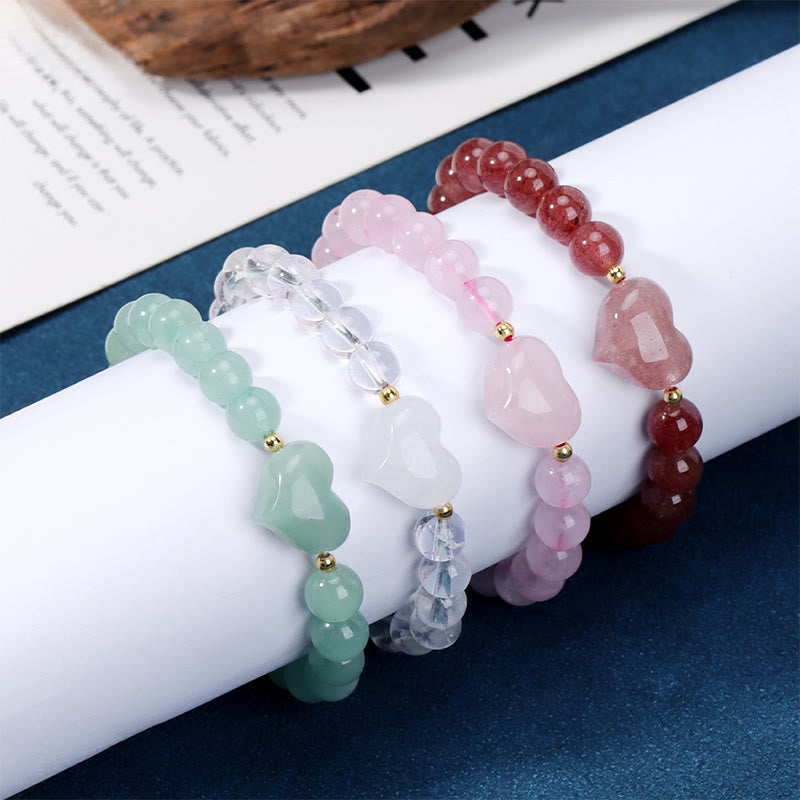 Wear FengShui Natural Amethyst Green Aventurine Tiger Eye Strawberry Quartz Love Heart Spiritual Bracelet