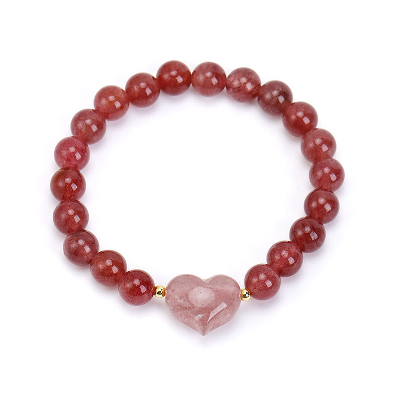 Wear FengShui Natural Amethyst Green Aventurine Tiger Eye Strawberry Quartz Love Heart Spiritual Bracelet