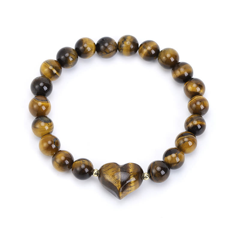 Wear FengShui Natural Amethyst Green Aventurine Tiger Eye Strawberry Quartz Love Heart Spiritual Bracelet