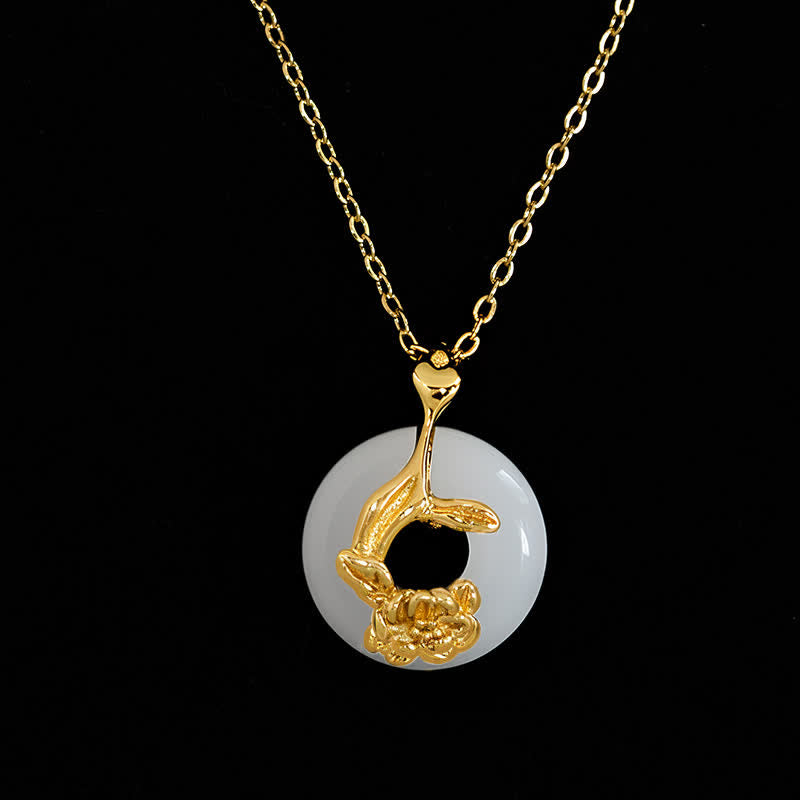 Wear FengShui 925 Sterling Silver Peony Peace Buckle Hetian White Jade Blessing Necklace Pendant