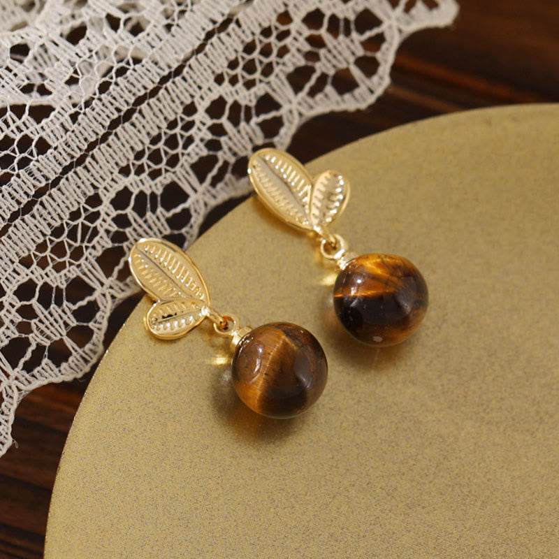 Wear FengShui Tiger Eye Leaves Design Copper Protection Earrings