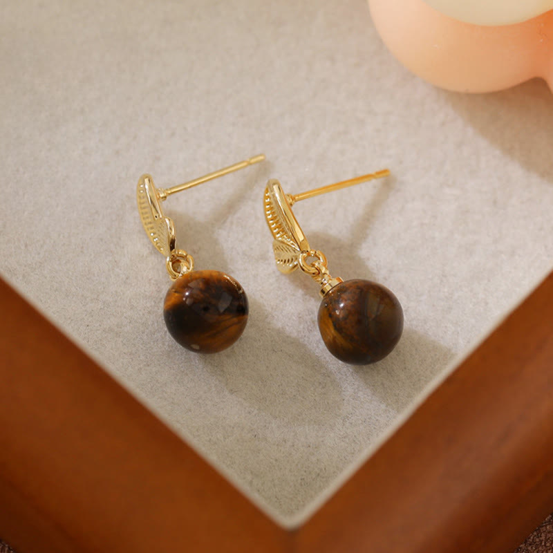 Wear FengShui Tiger Eye Leaves Design Copper Protection Earrings