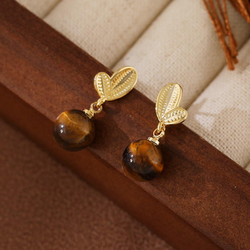 Wear FengShui Tiger Eye Leaves Design Copper Protection Earrings