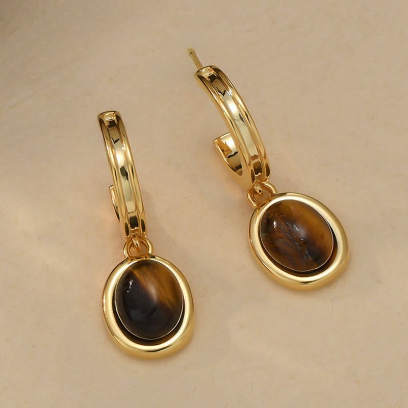 Wear FengShui Tiger Eye Retro Round Copper Protection Stud Earrings