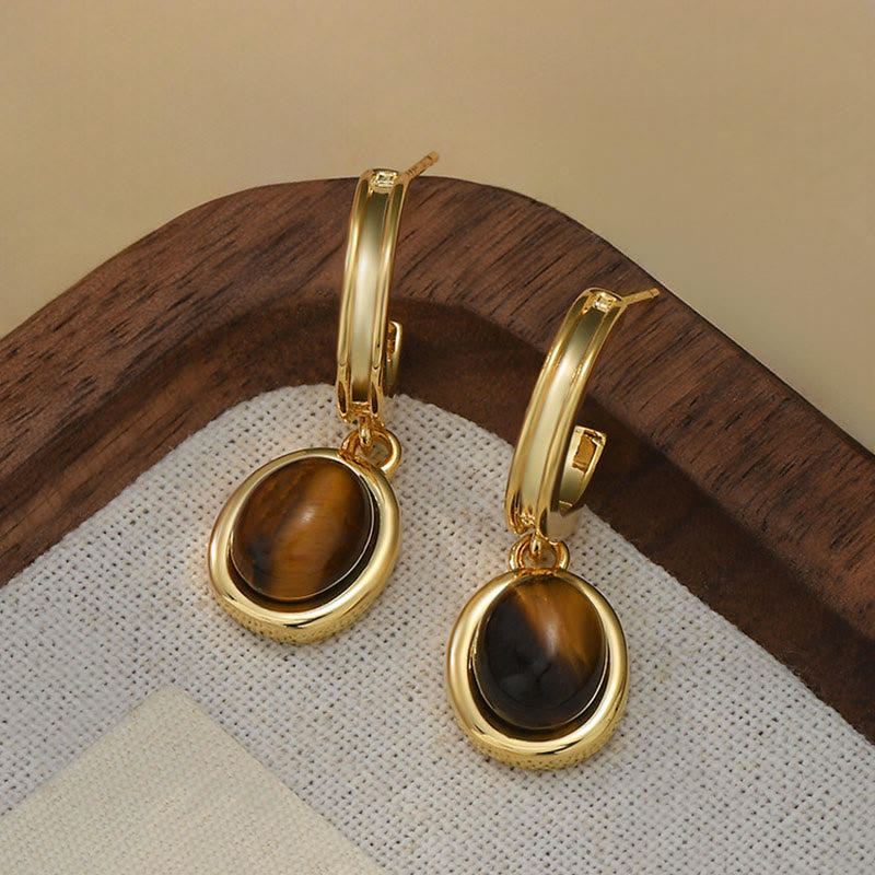 Wear FengShui Tiger Eye Retro Round Copper Protection Stud Earrings