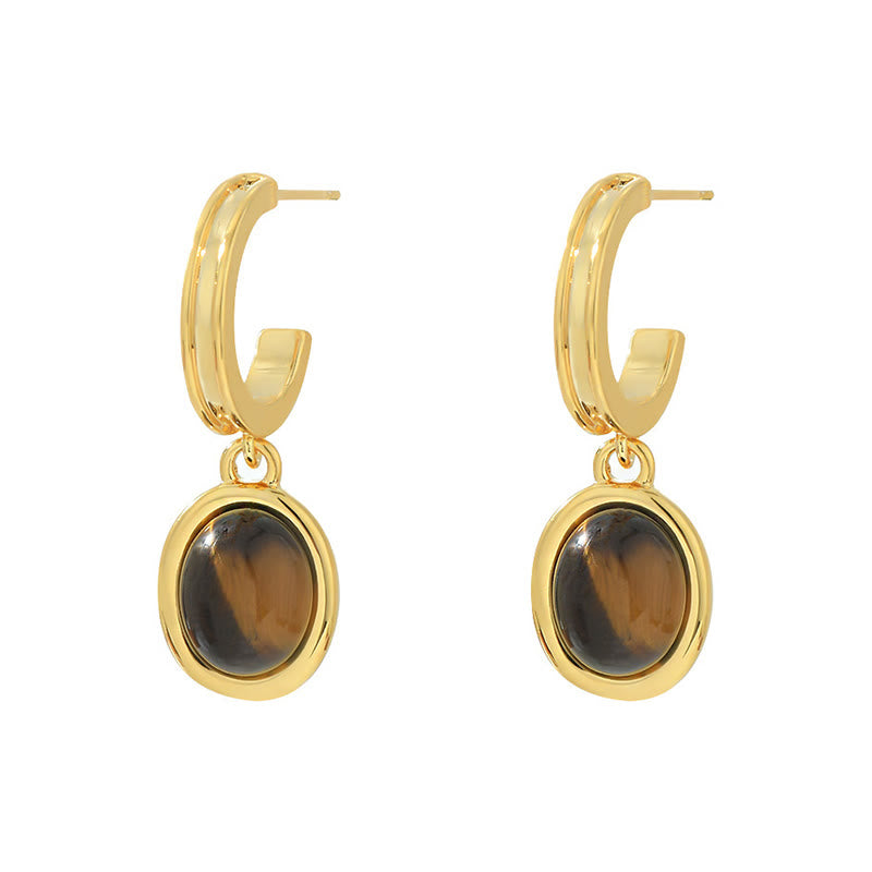 Wear FengShui Tiger Eye Retro Round Copper Protection Stud Earrings