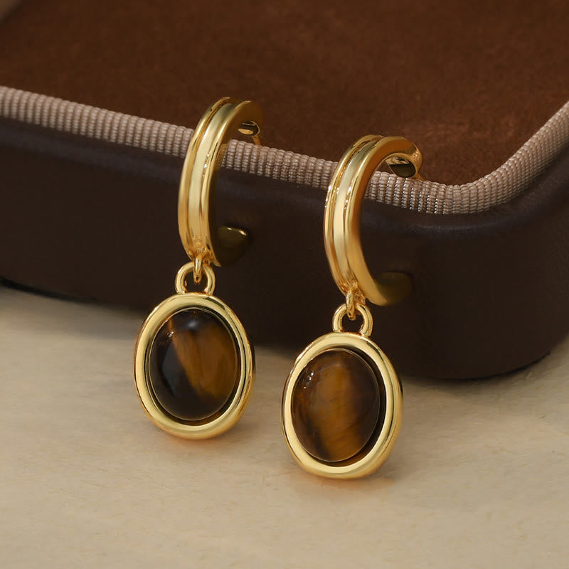 Wear FengShui Tiger Eye Retro Round Copper Protection Stud Earrings