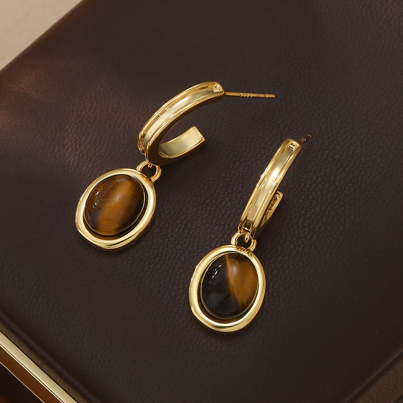 Wear FengShui Tiger Eye Retro Round Copper Protection Stud Earrings
