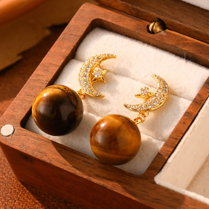Wear FengShui Tiger Eye Round Bead Fish Tail Irregular Design Protection Earrings