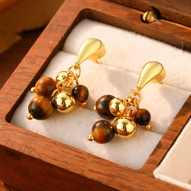 Wear FengShui Tiger Eye Round Bead Fish Tail Irregular Design Protection Earrings