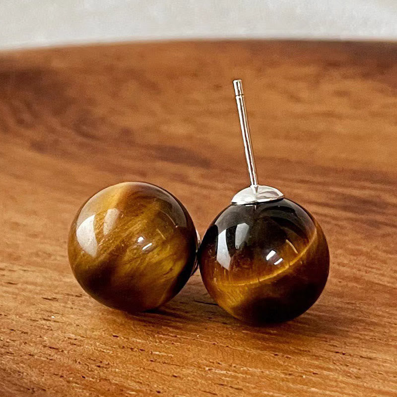 Wear FengShui Simple Tiger Eye Retro Round Protection Stud Earrings