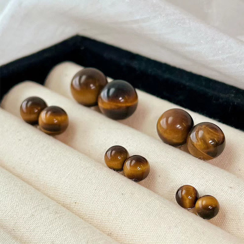 Wear FengShui Simple Tiger Eye Retro Round Protection Stud Earrings