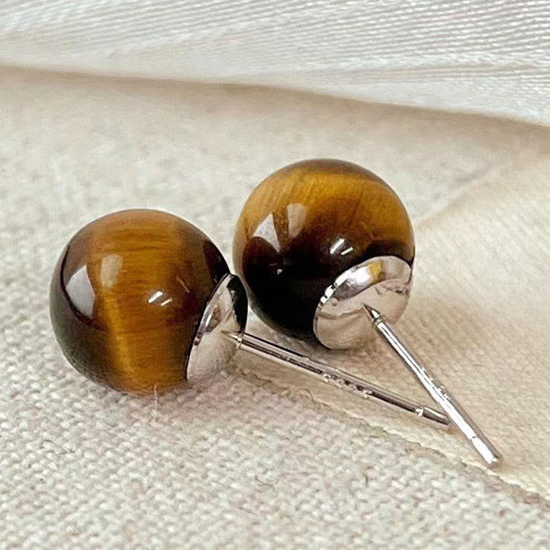 Wear FengShui Simple Tiger Eye Retro Round Protection Stud Earrings