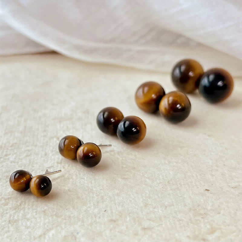 Wear FengShui Simple Tiger Eye Retro Round Protection Stud Earrings