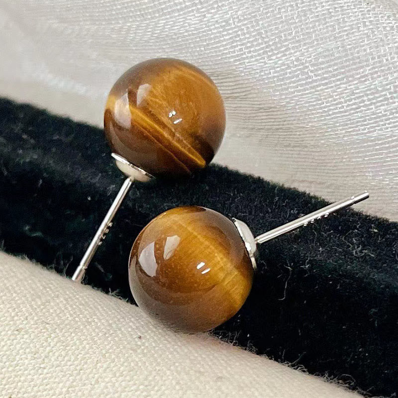 Wear FengShui Simple Tiger Eye Retro Round Protection Stud Earrings