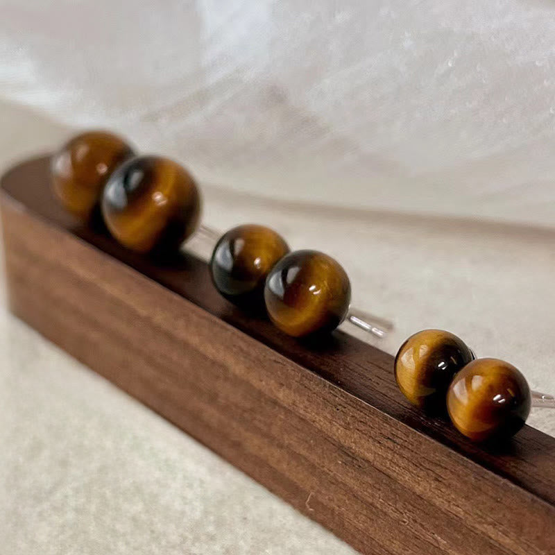 Wear FengShui Simple Tiger Eye Retro Round Protection Stud Earrings