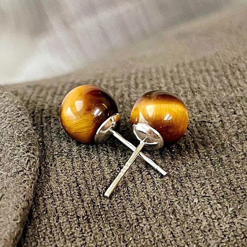 Wear FengShui Simple Tiger Eye Retro Round Protection Stud Earrings