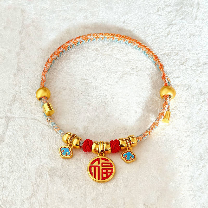 Wear FengShui Colorful String Bead Plaited Fu Character Protection Adjustable Cats Dogs Pet Collar