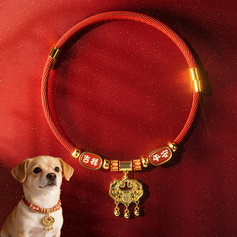 Wear FengShui Red String Bead Fu Character Luck Adjustable Cats Dogs Pet Collar