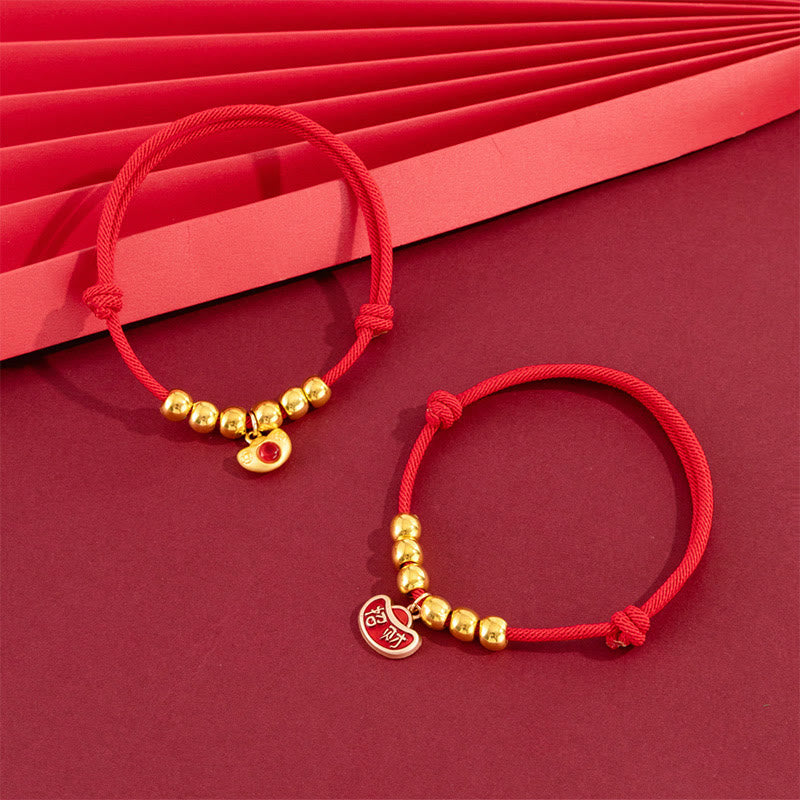 Wear FengShui Red String Bead Yuanbao Fu Character Protection Adjustable Cats Dogs Pet Collar