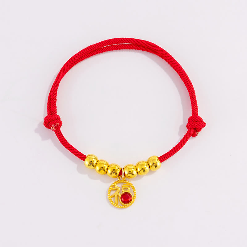 Wear FengShui Red String Bead Yuanbao Fu Character Protection Adjustable Cats Dogs Pet Collar