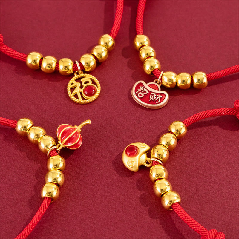 Wear FengShui Red String Bead Yuanbao Fu Character Protection Adjustable Cats Dogs Pet Collar