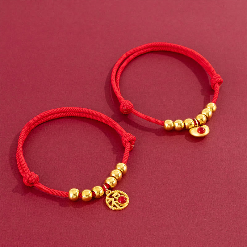 Wear FengShui Red String Bead Yuanbao Fu Character Protection Adjustable Cats Dogs Pet Collar