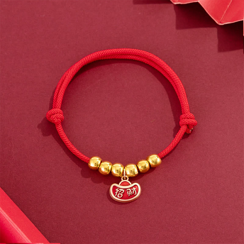 Wear FengShui Red String Bead Yuanbao Fu Character Protection Adjustable Cats Dogs Pet Collar